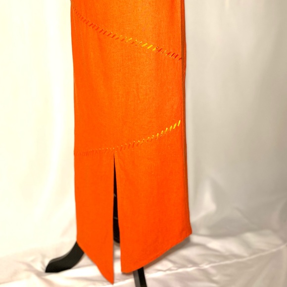 SELENE Sport Linen mix orange stylish Skirt Asymmetric Embellished midi - Picture 6 of 13